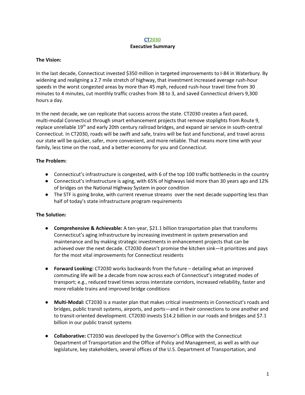 CT​2030 Executive Summary the Vision