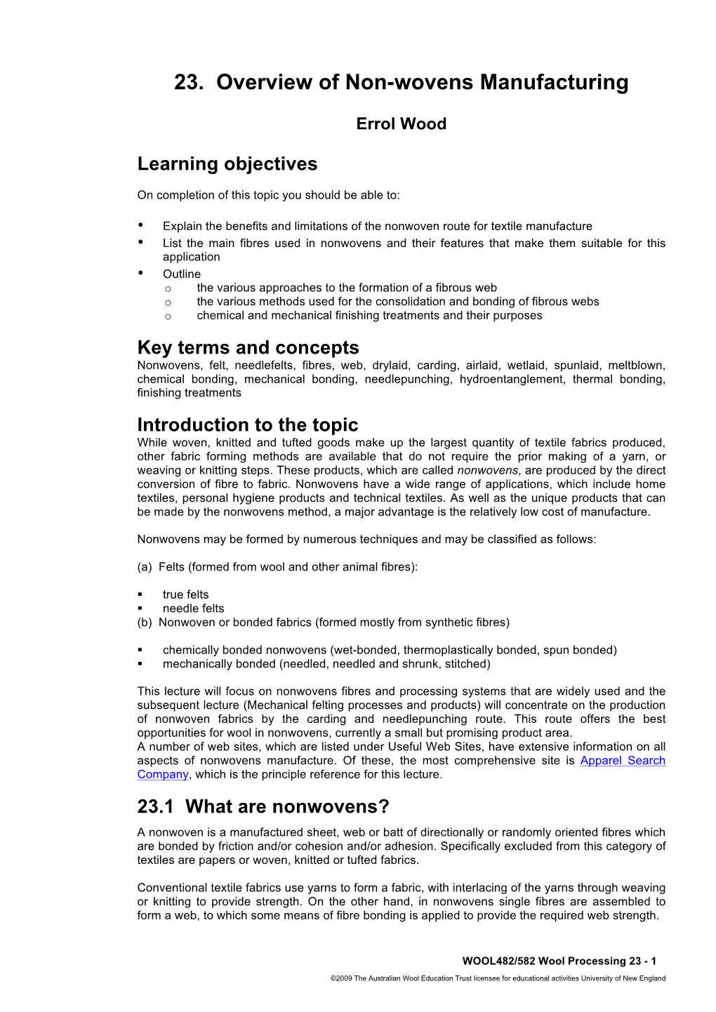 23. Overview of Non-Wovens Manufacturing