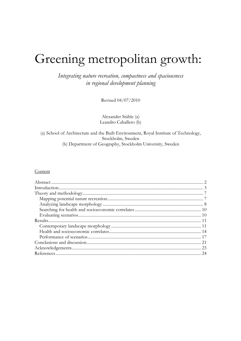 Greening Metropolitan Growth