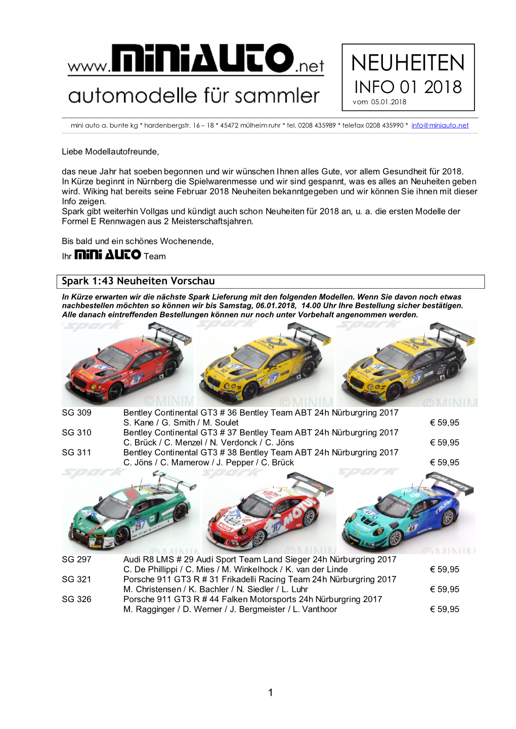 NEUHEITEN INFO 01 2018 Vom 05.01.2018 ______Mini Auto A