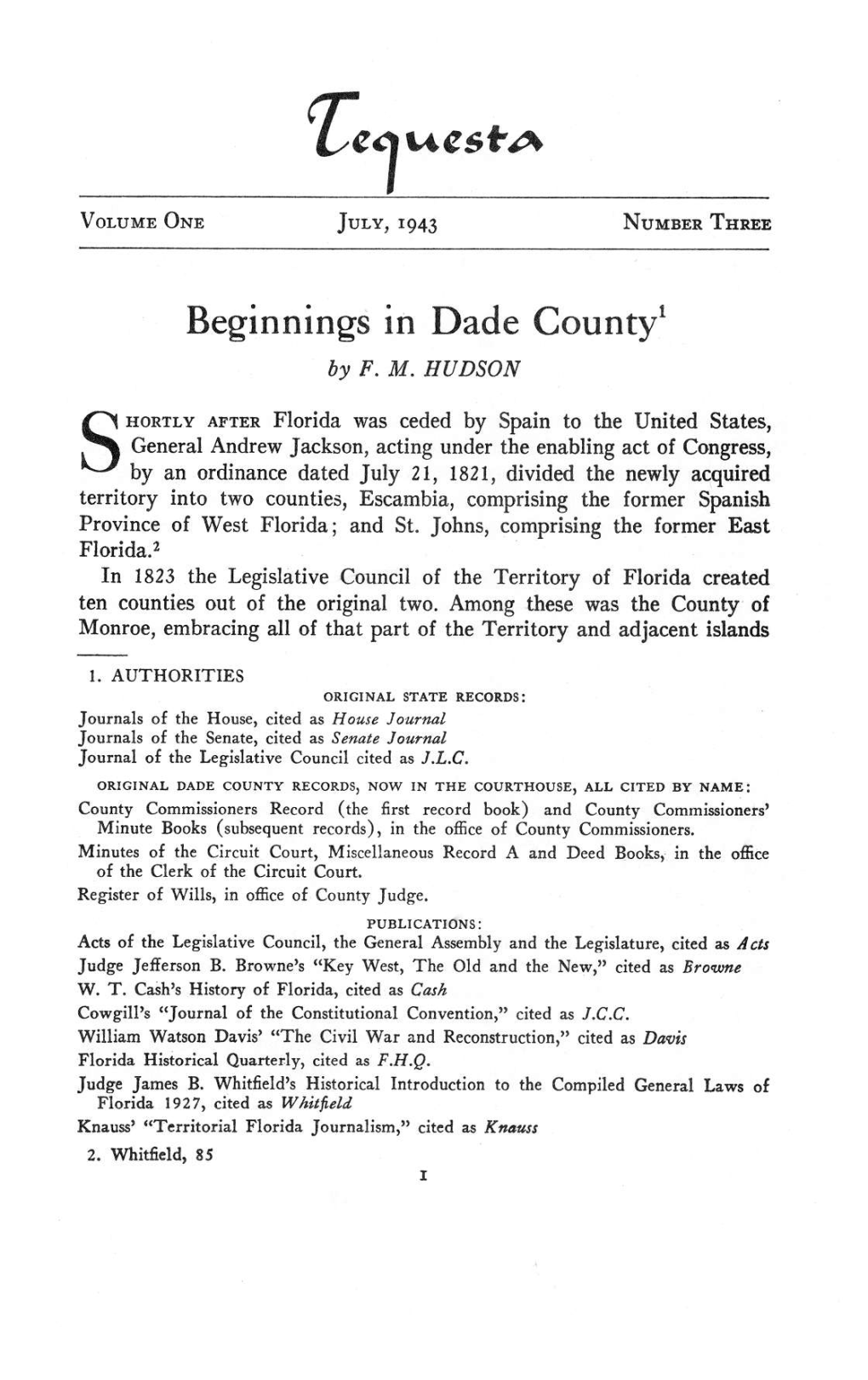 Beginnings in Dade County' by F