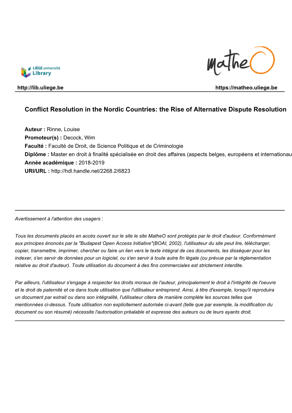 Conflict Resolution in the Nordic Countries: the Rise of Alternative Dispute Resolution