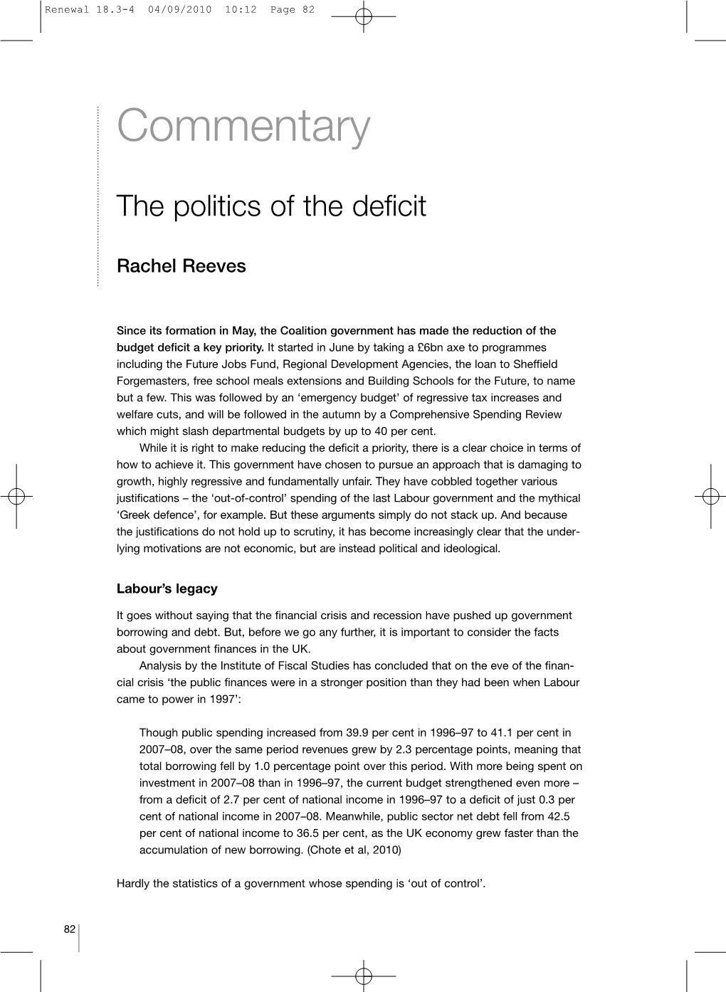 Rachel Reeves, the Politics of the Deficit