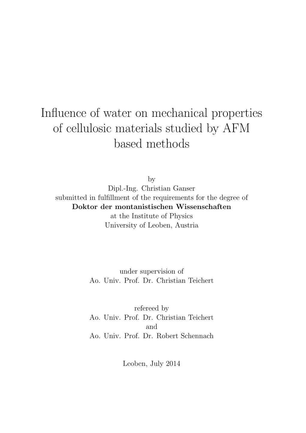 Influence of Water on Mechanical Properties of Cellulosic Materials Studied by AFM Based Methods