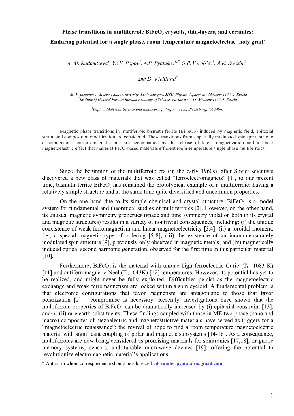 1 Phase Transitions in Multiferroic Bifeo3 Crystals, Thin-Layers