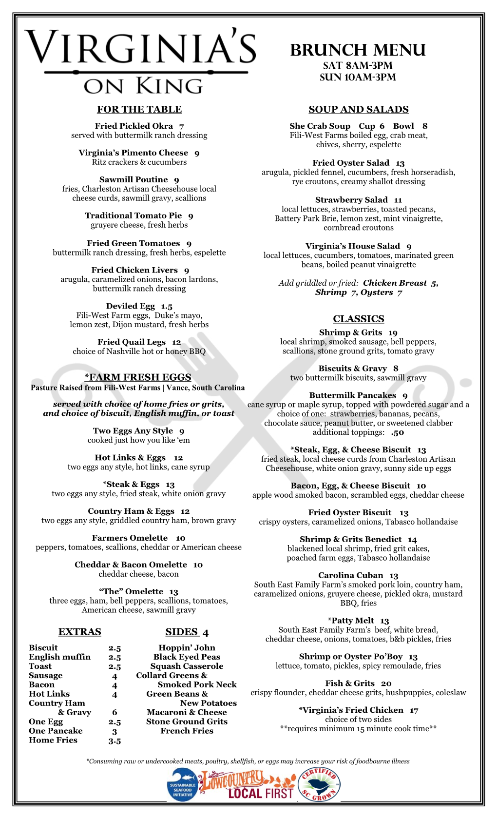 Brunch Menu Sat 8Am-3Pm Sun 10Am-3Pm