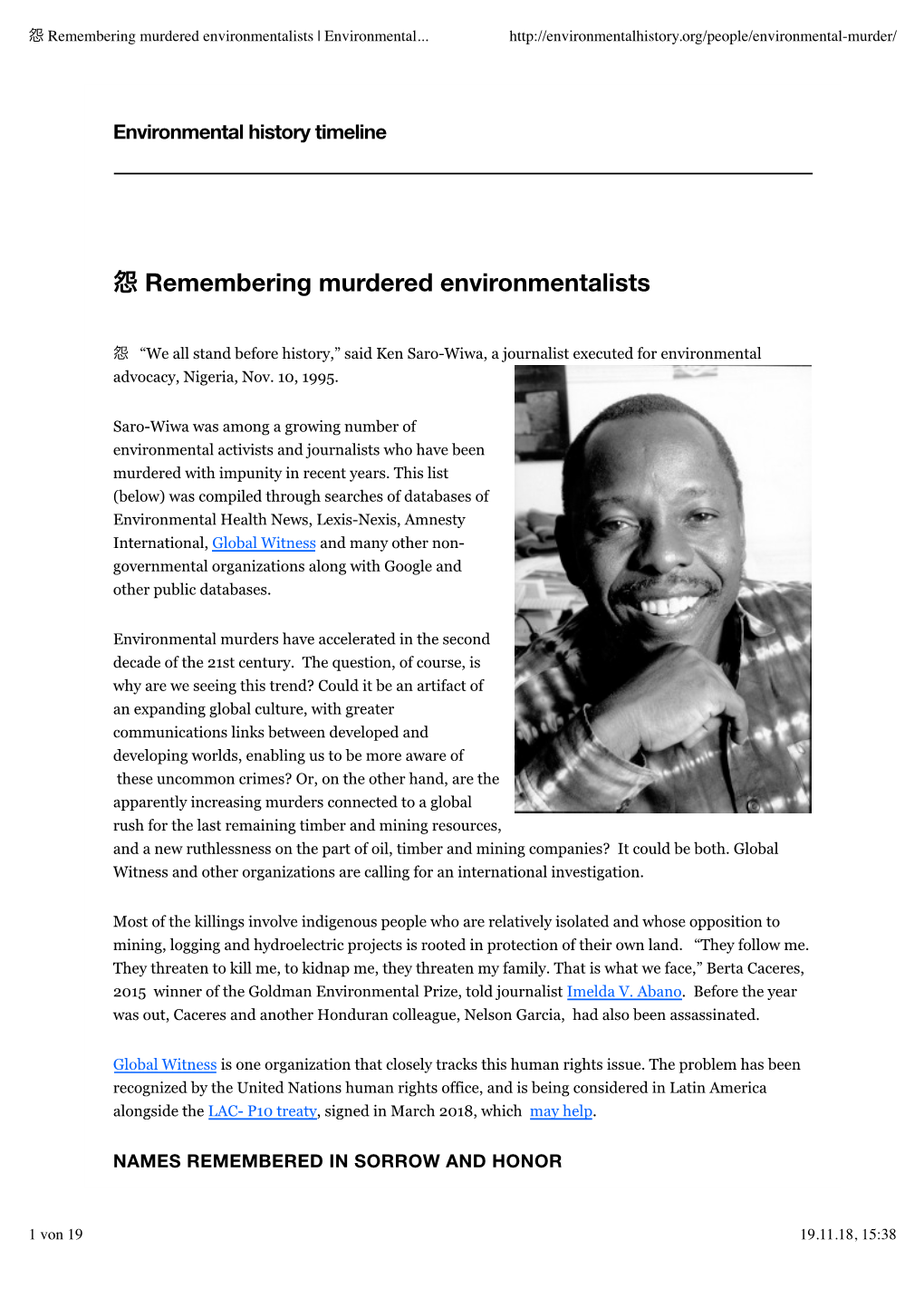 怨 Remembering Murdered Environmentalists | Environmental