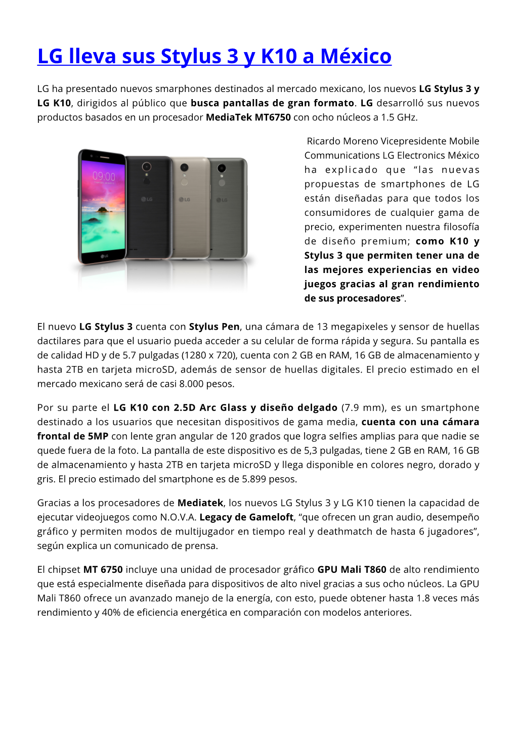 LG Lleva Sus Stylus 3 Y K10 a México