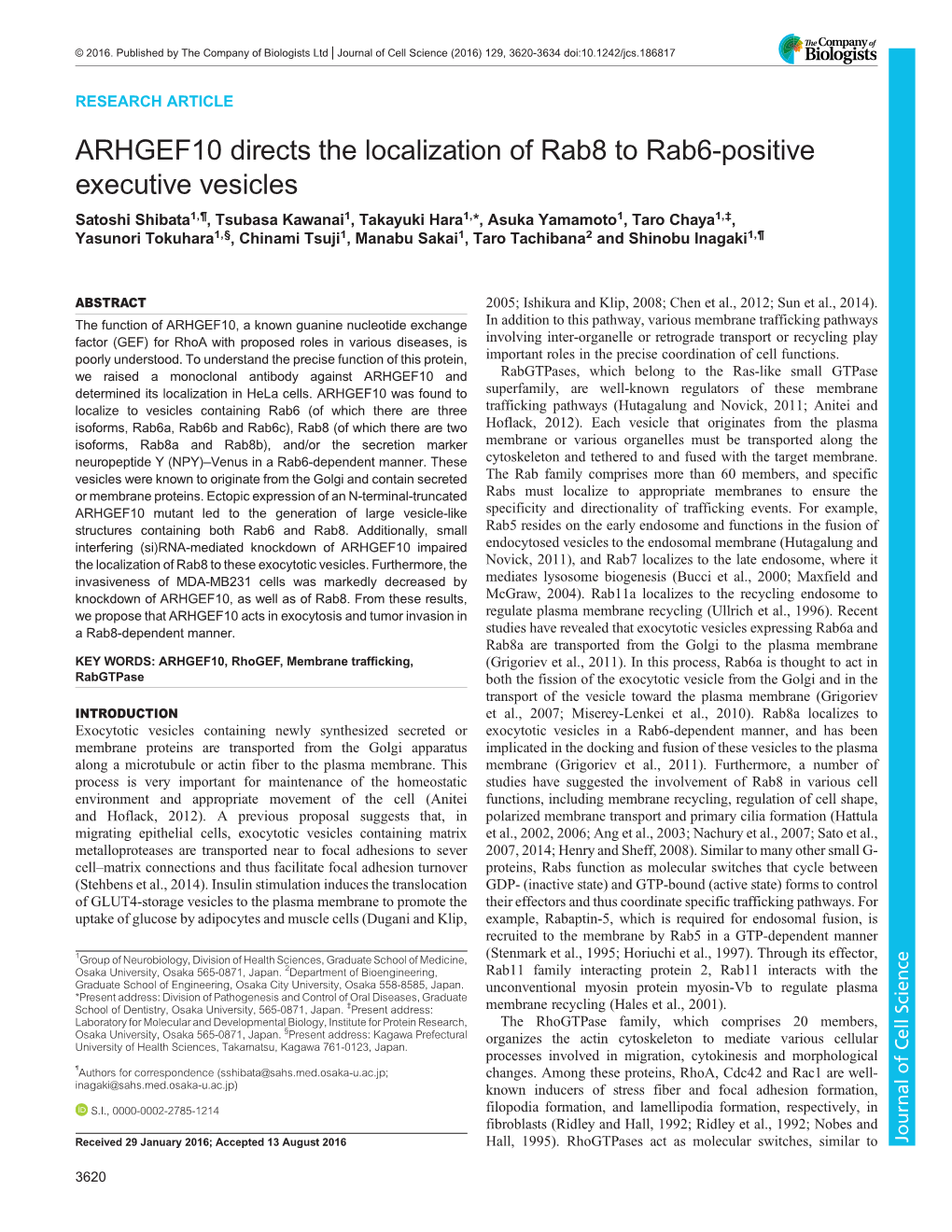 ARHGEF10 Directs the Localization of Rab8 to Rab6-Positive Executive