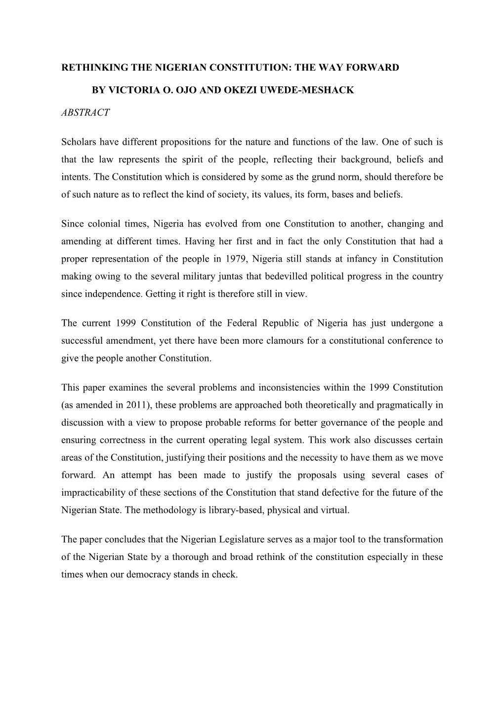 Rethinking the Nigerian Constitution: the Way Forward