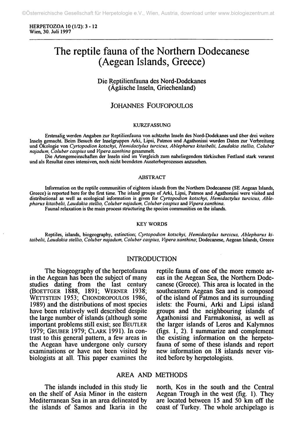 The Reptile Fauna of the Northern Dodecanese (Aegean Islands, Greece)