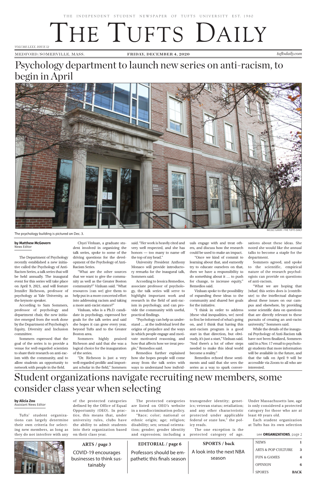 The Tufts Daily Volume Lxxx, Issue 52