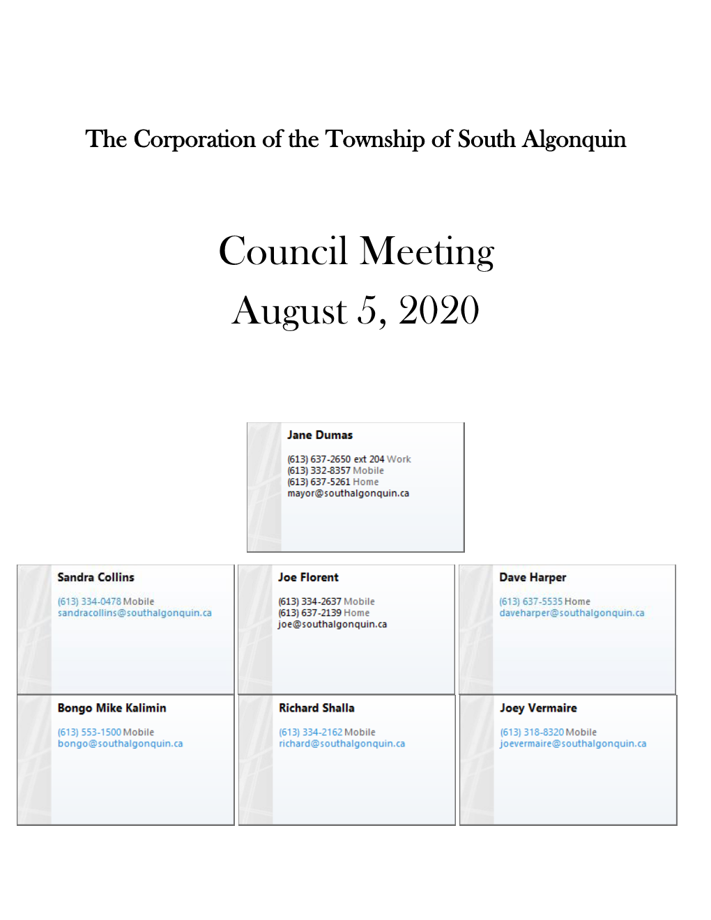 Council Meeting August 5, 2020