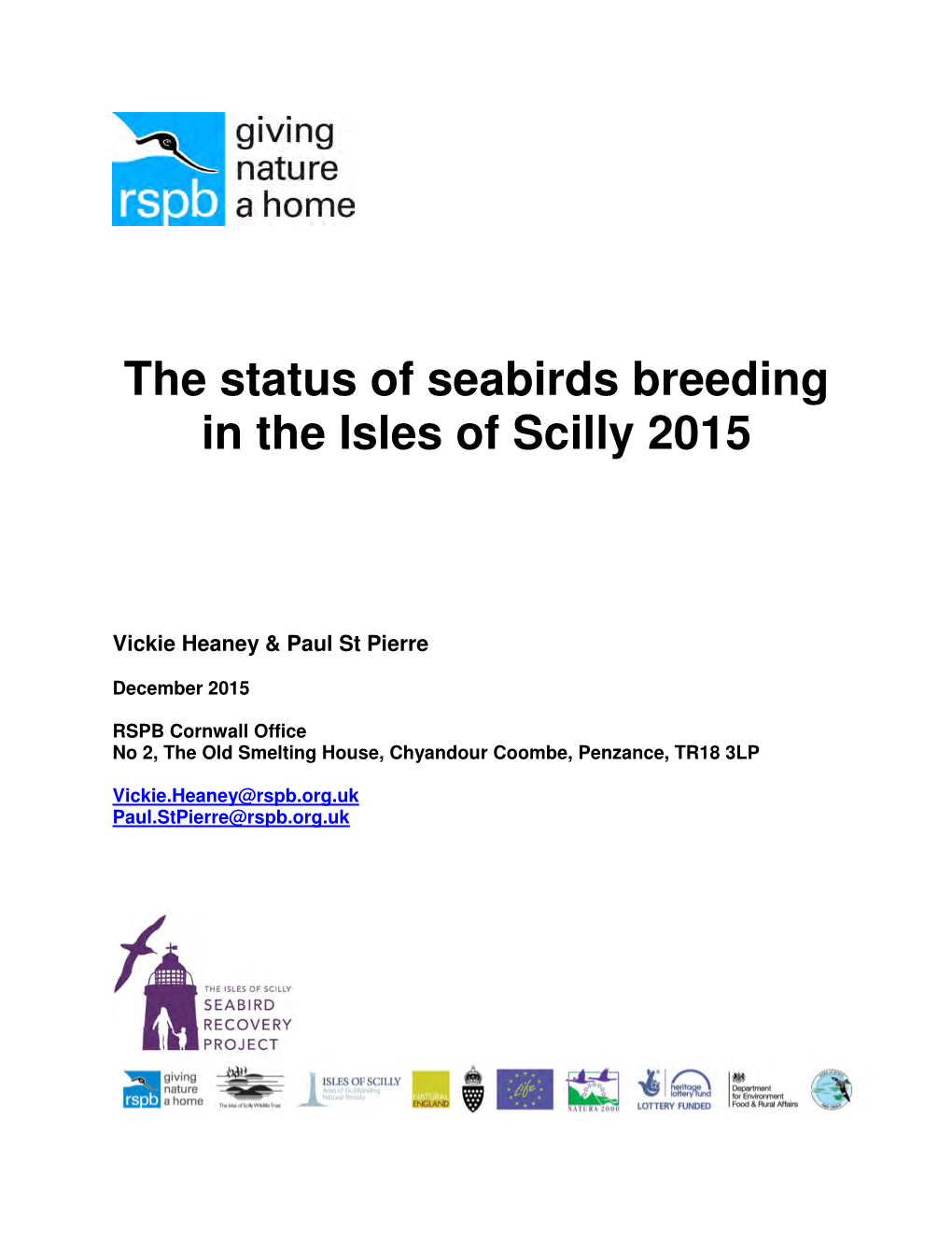 The Status of Seabirds Breeding in the Isles of Scilly 2015