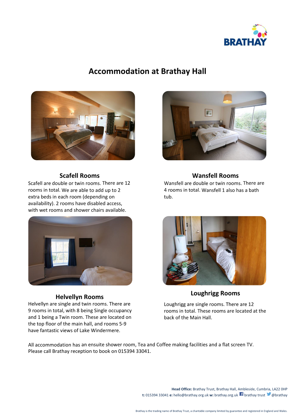 Accommodation at Brathay Hall