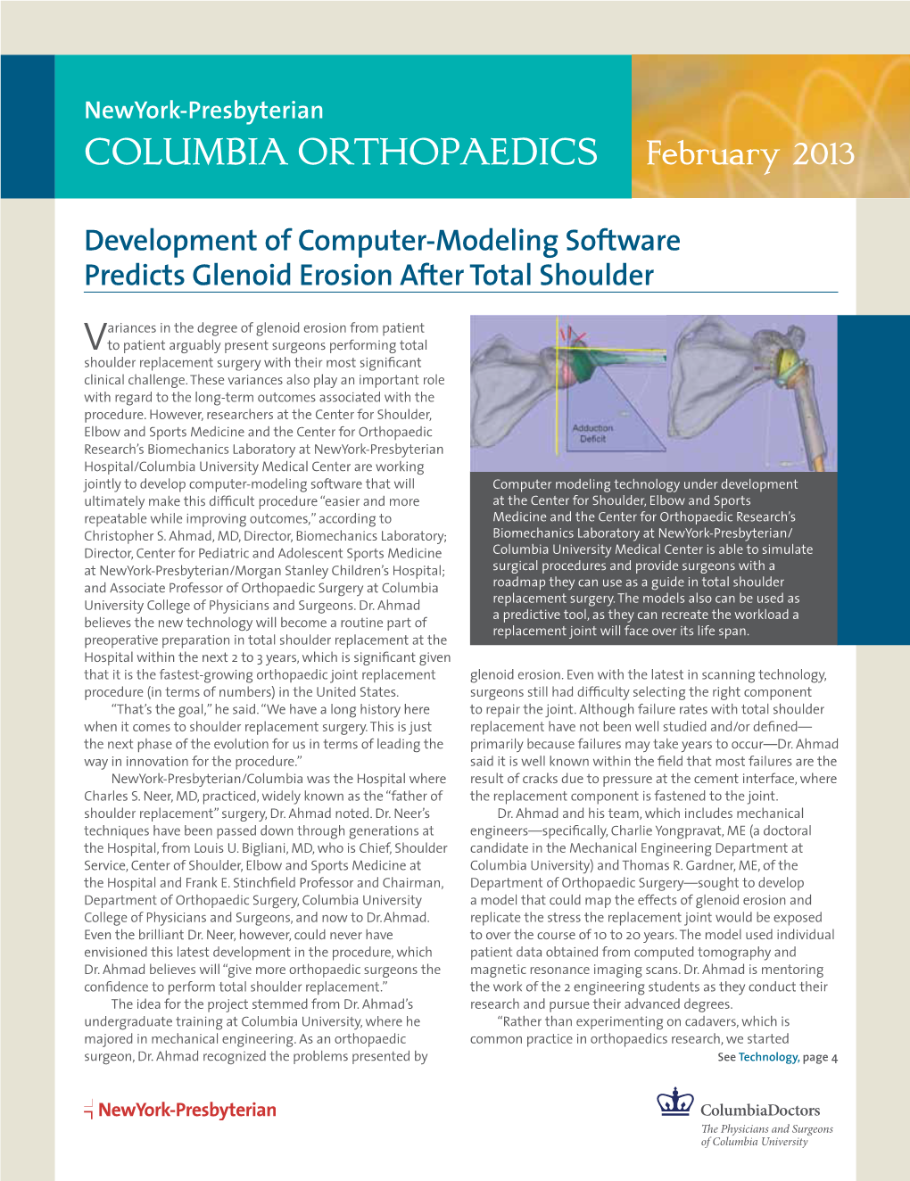 Columbia Orthopaedics February 2013