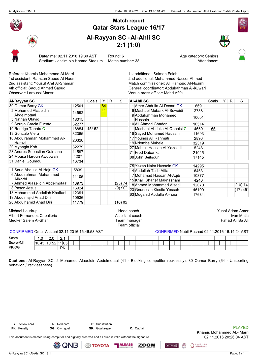 Al-Ahli SC 2:1 (1:0)