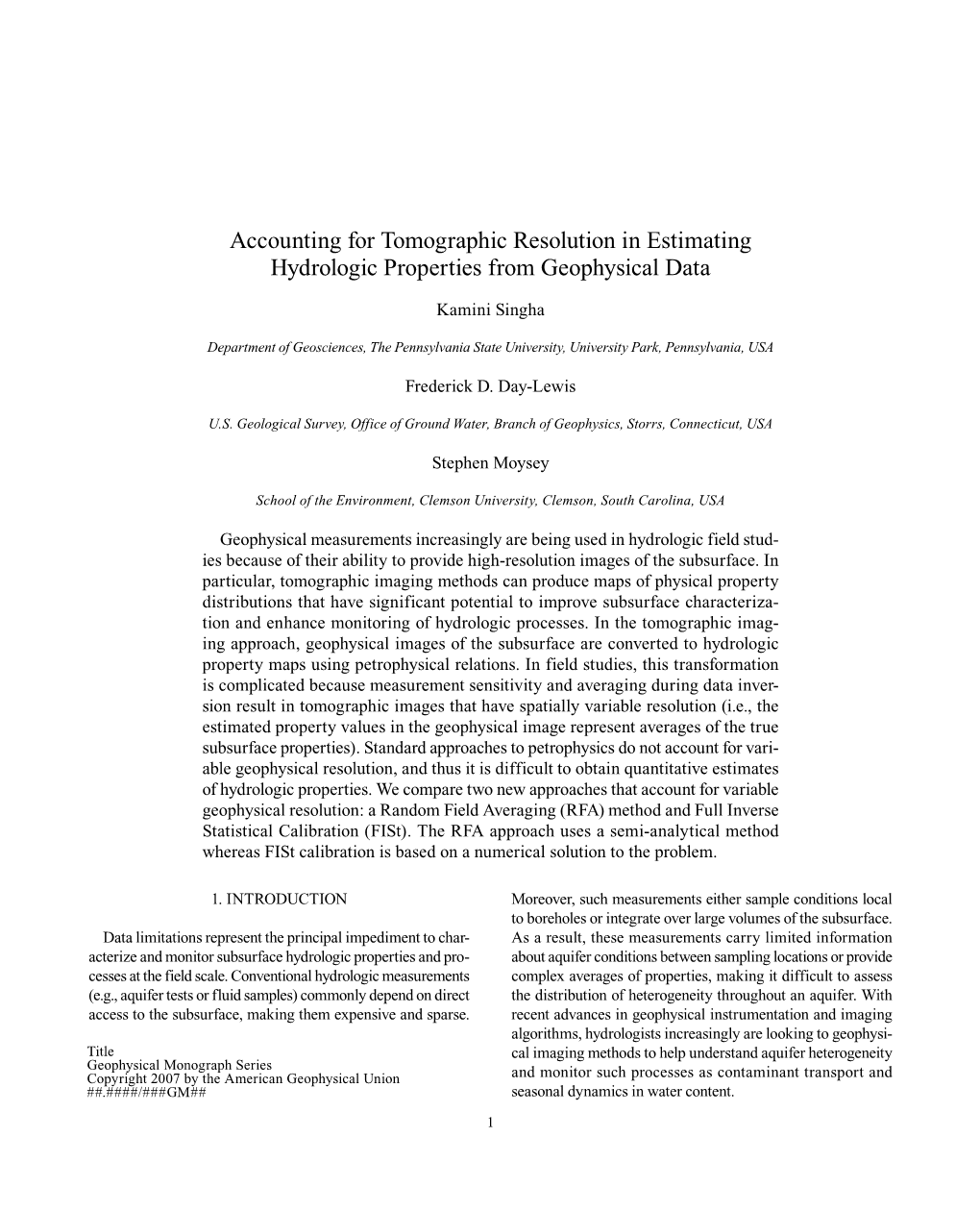 Accounting for Tomographic Resolution in Estimating Hydrologic Properties from Geophysical Data