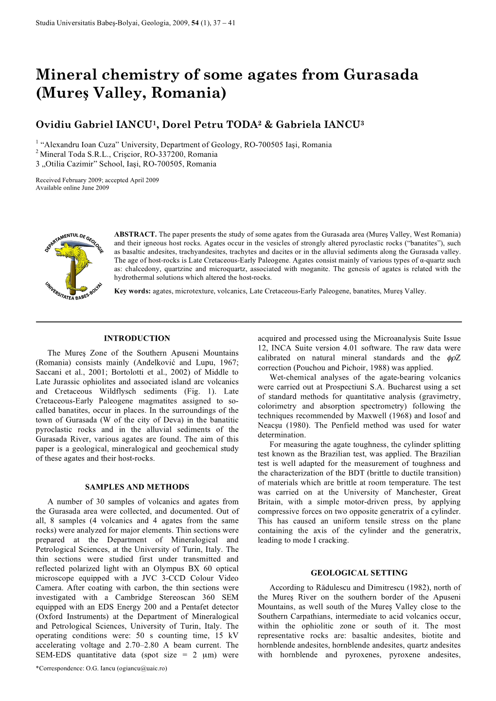 Mineral Chemistry of Some Agates from Gurasada (Mures Valley