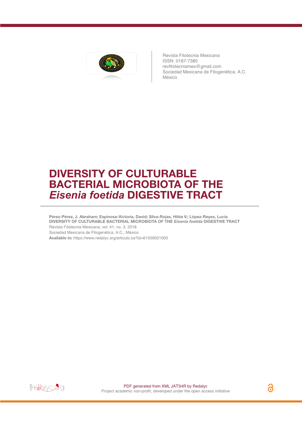 DIVERSITY of CULTURABLE BACTERIAL MICROBIOTA of the Eisenia Foetida DIGESTIVE TRACT