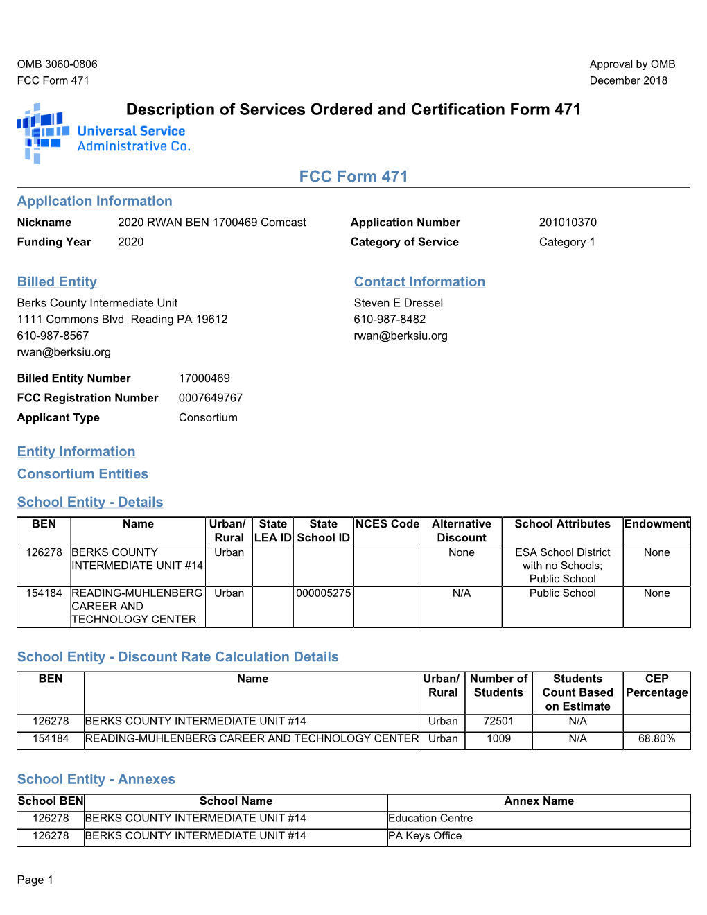 Description of Services Ordered and Certification Form 471 FCC Form