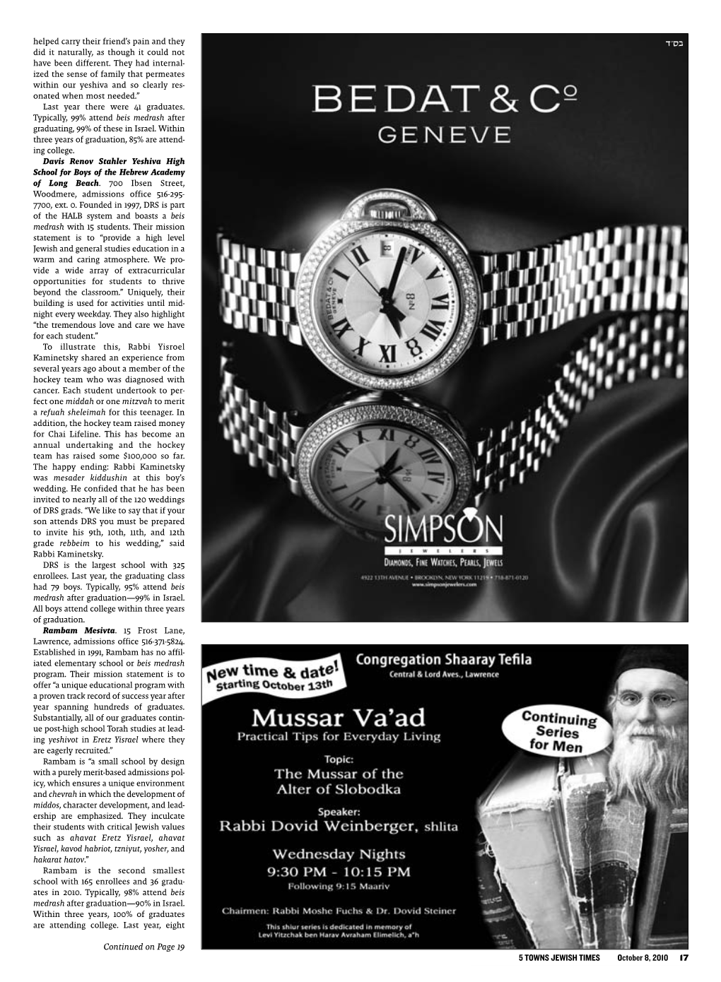 5 TOWNS JEWISH TIMES October 8, 2010 17 S”Xc