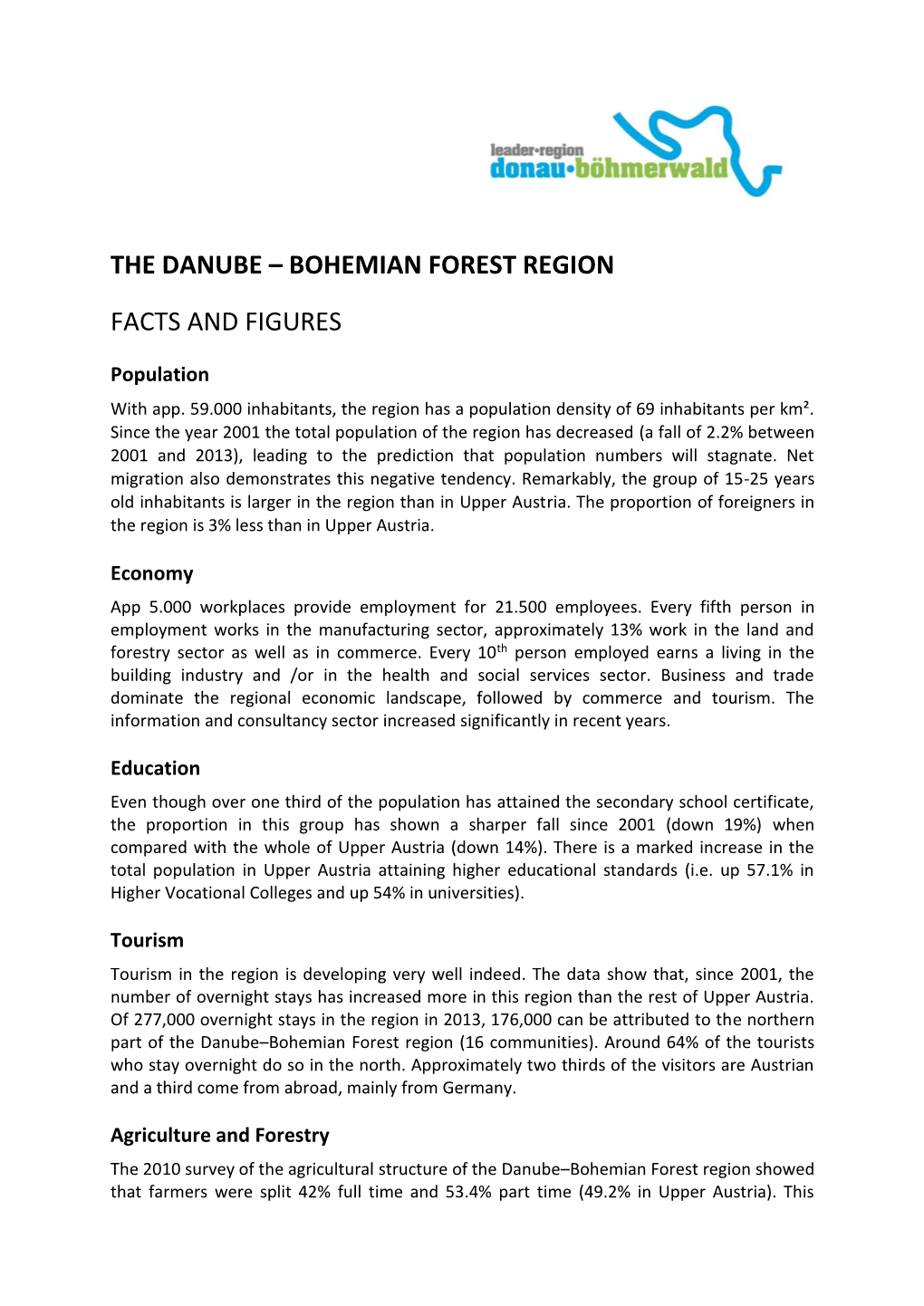 The Danube – Bohemian Forest Region Facts and Figures