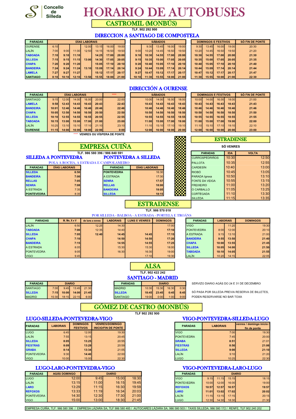 Horario De Autobuses Castromil (Monbús) Tlf