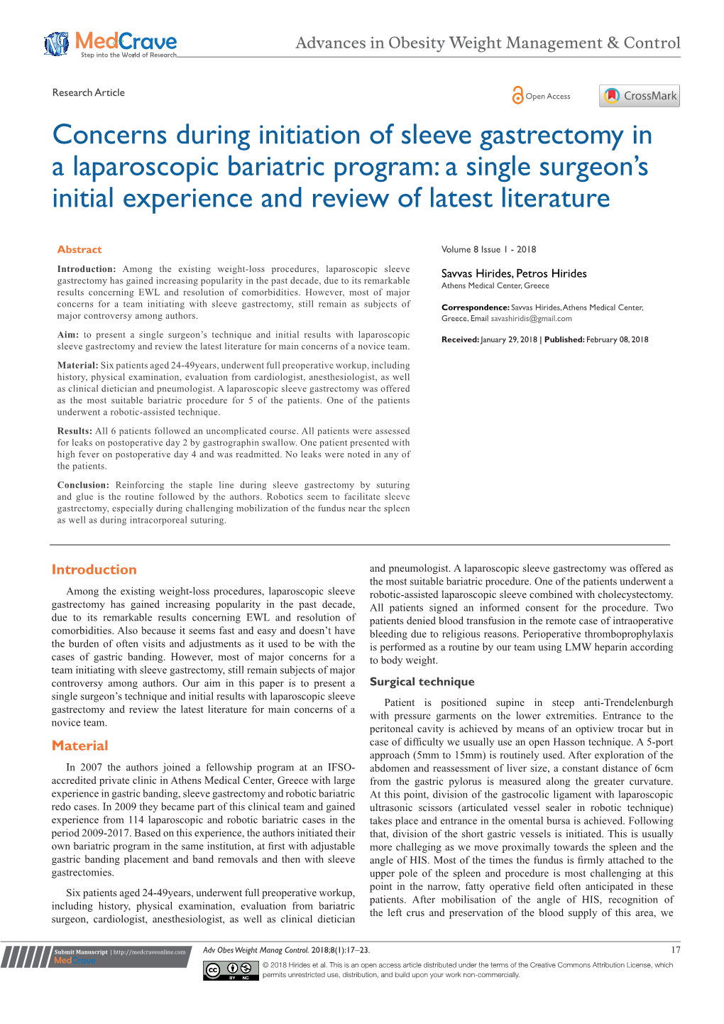 Concerns During Initiation of Sleeve Gastrectomy in a Laparoscopic Bariatric Program: a Single Surgeon’S Initial Experience and Review of Latest Literature