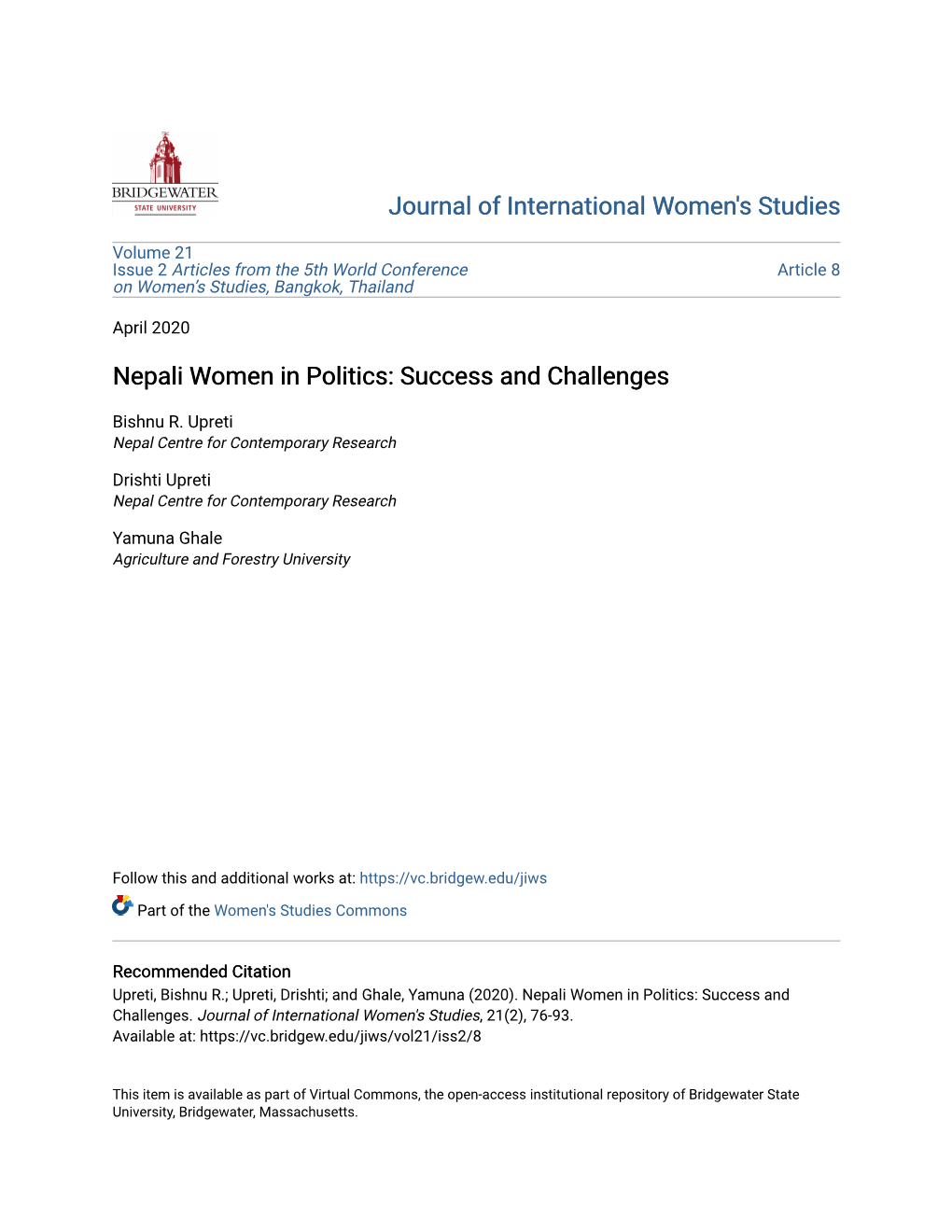 Nepali Women in Politics: Success and Challenges