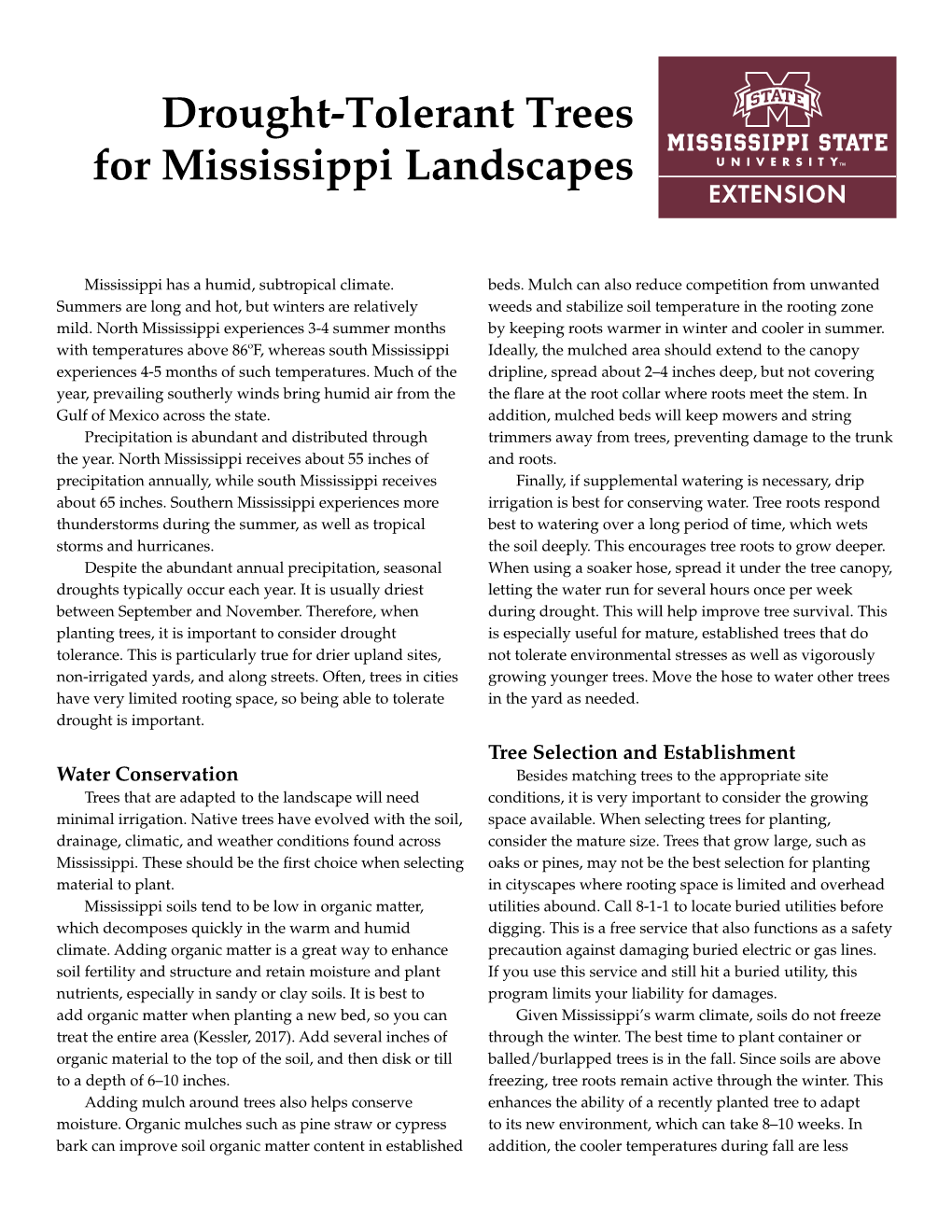 Drought-Tolerant Trees for Mississippi Landscapes