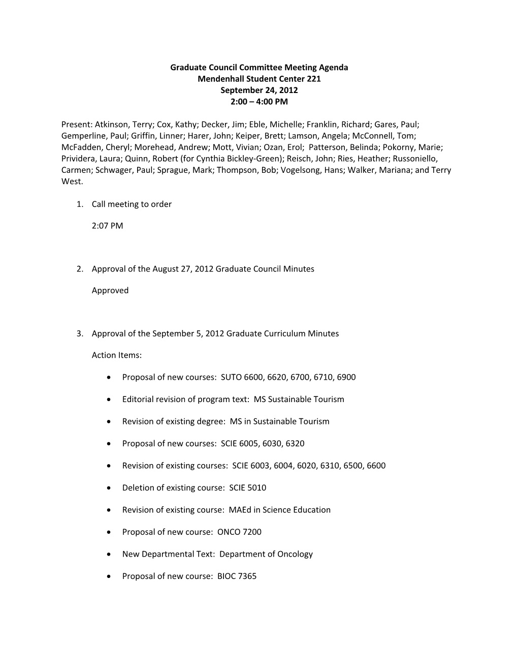 Graduate Council Committee Meeting Agenda