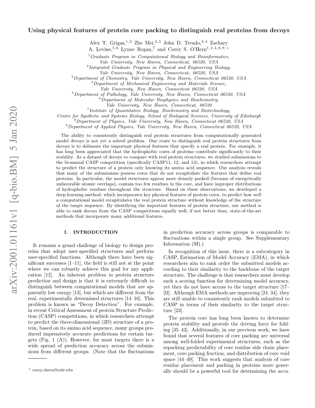 Arxiv:2001.01161V1 [Q-Bio.BM] 5 Jan 2020 Parently Low Energy [13], but Which Are Diﬀerent from the 23]