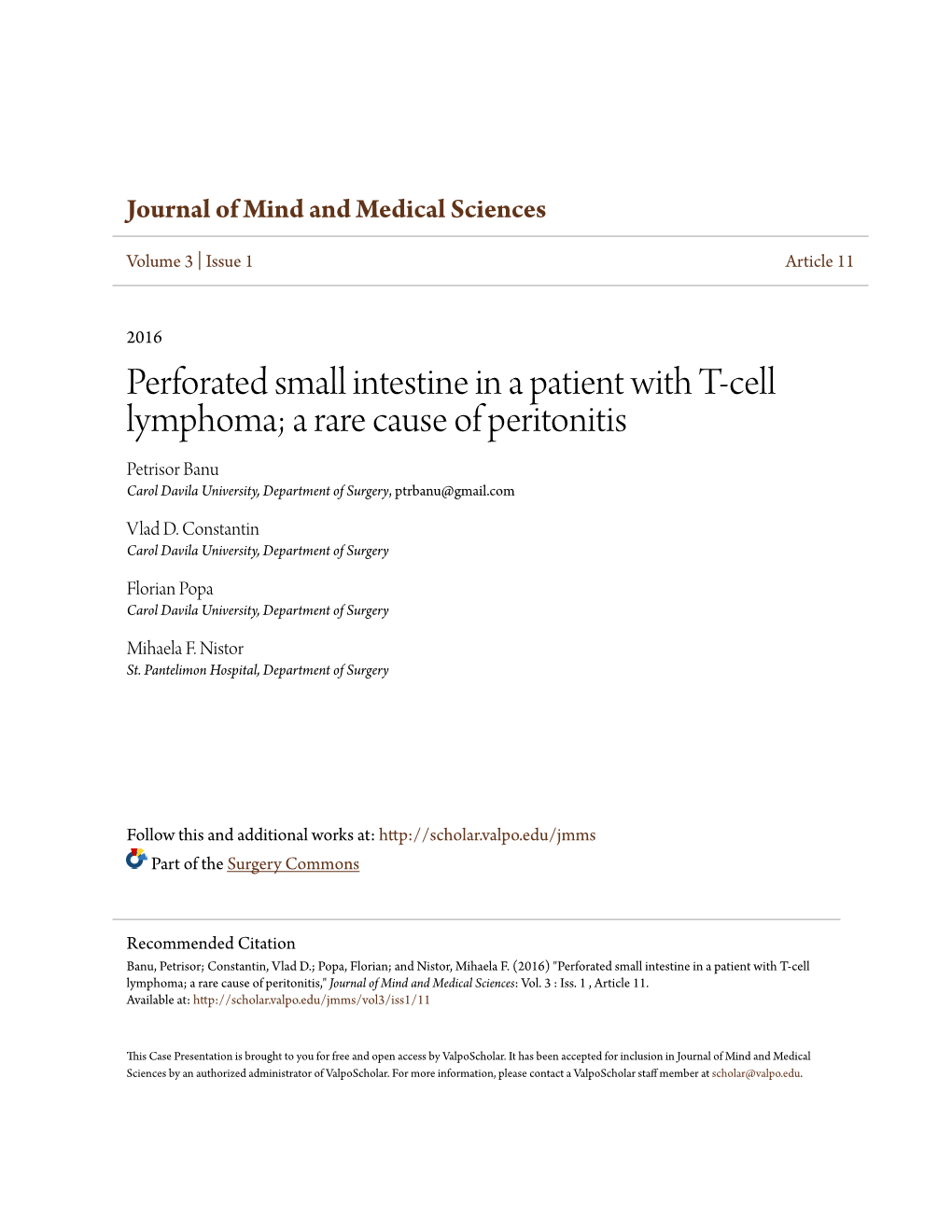 Perforated Small Intestine in a Patient with T-Cell Lymphoma