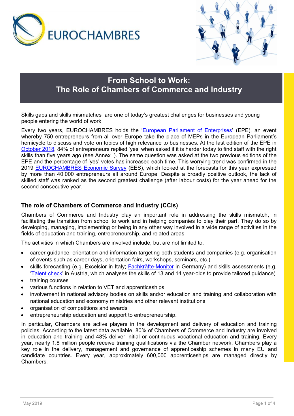 From School to Work: the Role of Chambers of Commerce and Industry