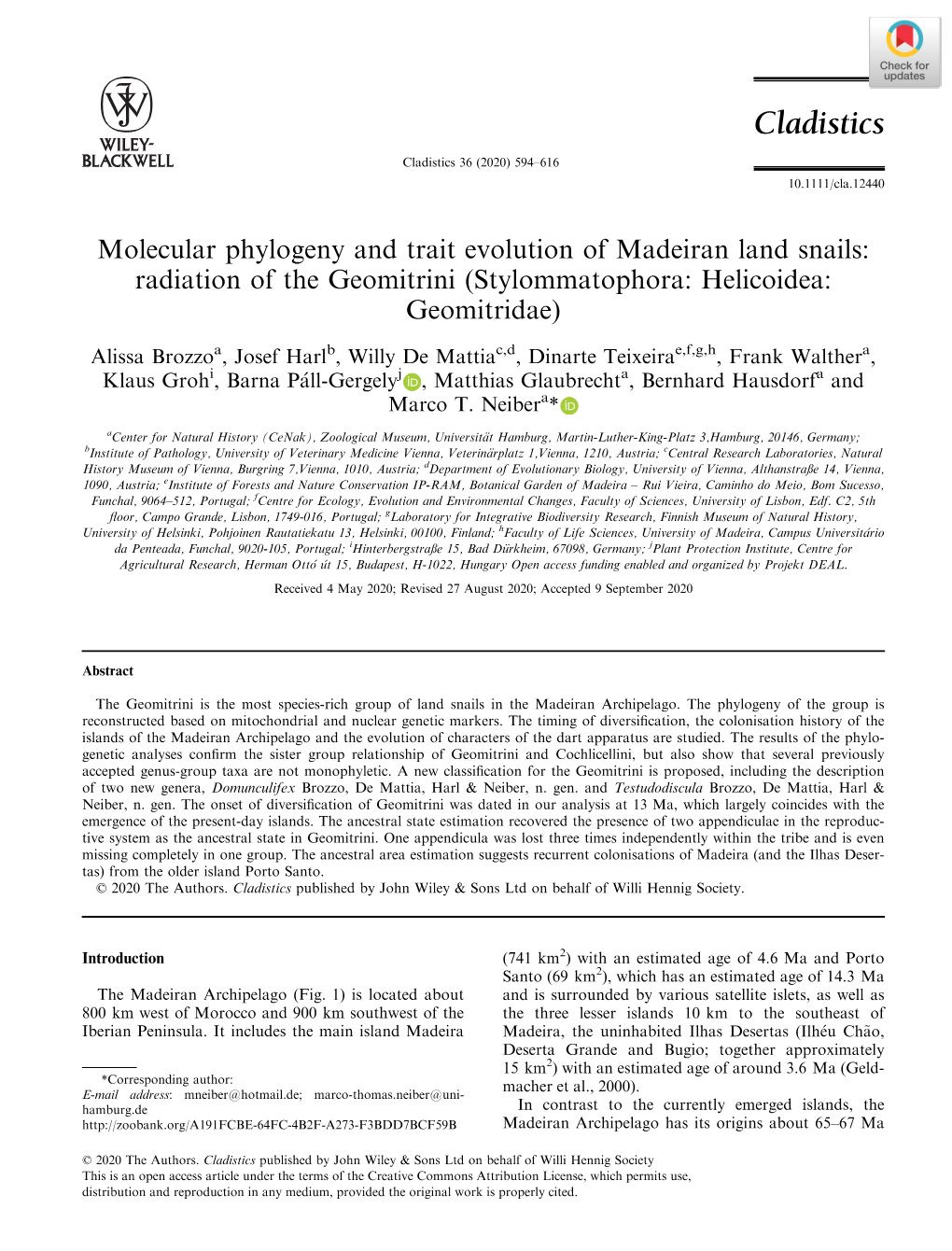 Molecular Phylogeny and Trait Evolution of Madeiran Land Snails: Radiation of the Geomitrini (Stylommatophora: Helicoidea: Geomitridae)