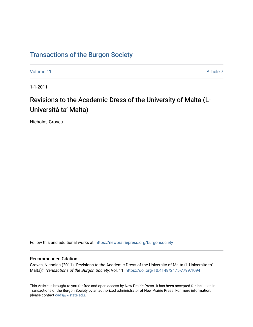 Revisions to the Academic Dress of the University of Malta (L- Università Ta’ Malta)