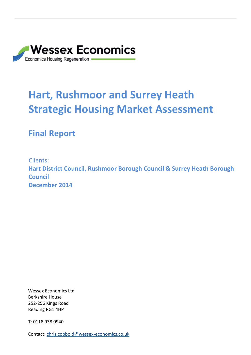 Hart, Rushmoor and Surrey Heath SHMA: Draft