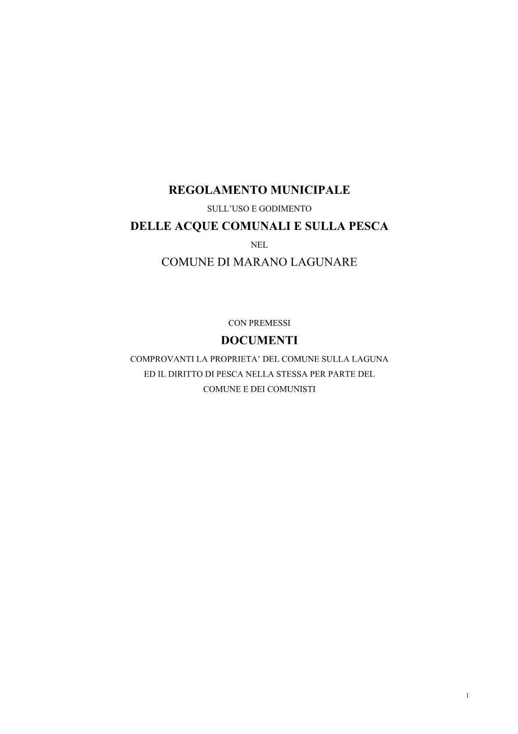 Regolamento Municipale Delle Acque Comunali E