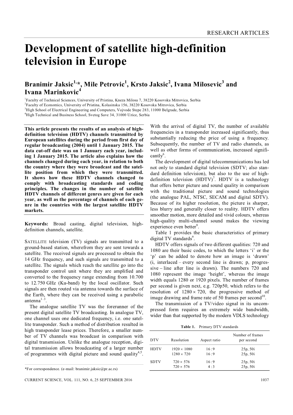 Development of Satellite High-Definition Television in Europe