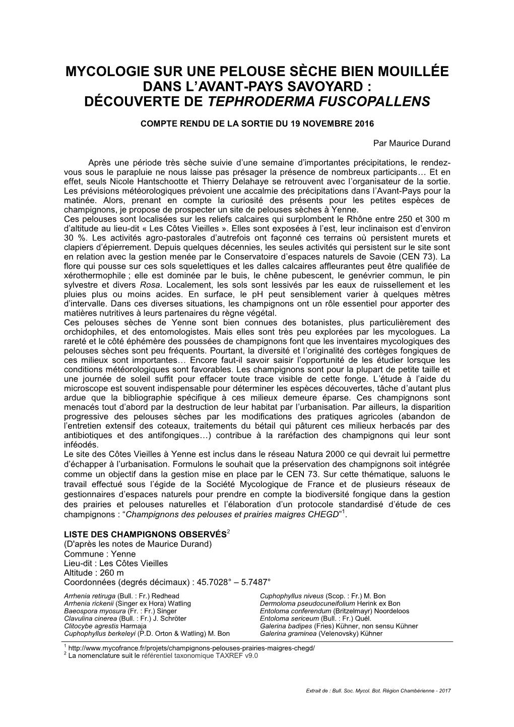 Mycologie Sur Une Pelouse Sèche Bien Mouillée Dans L’Avant-Pays Savoyard : Découverte De Tephroderma Fuscopallens