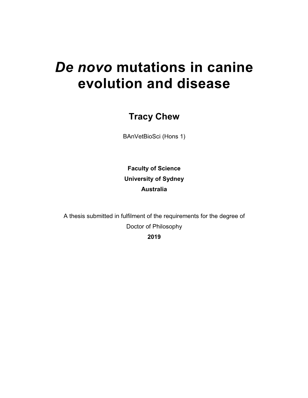 De Novo Mutations in Canine Evolution and Disease