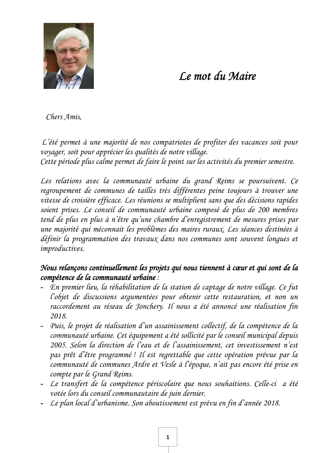 Le Mot Du Maire