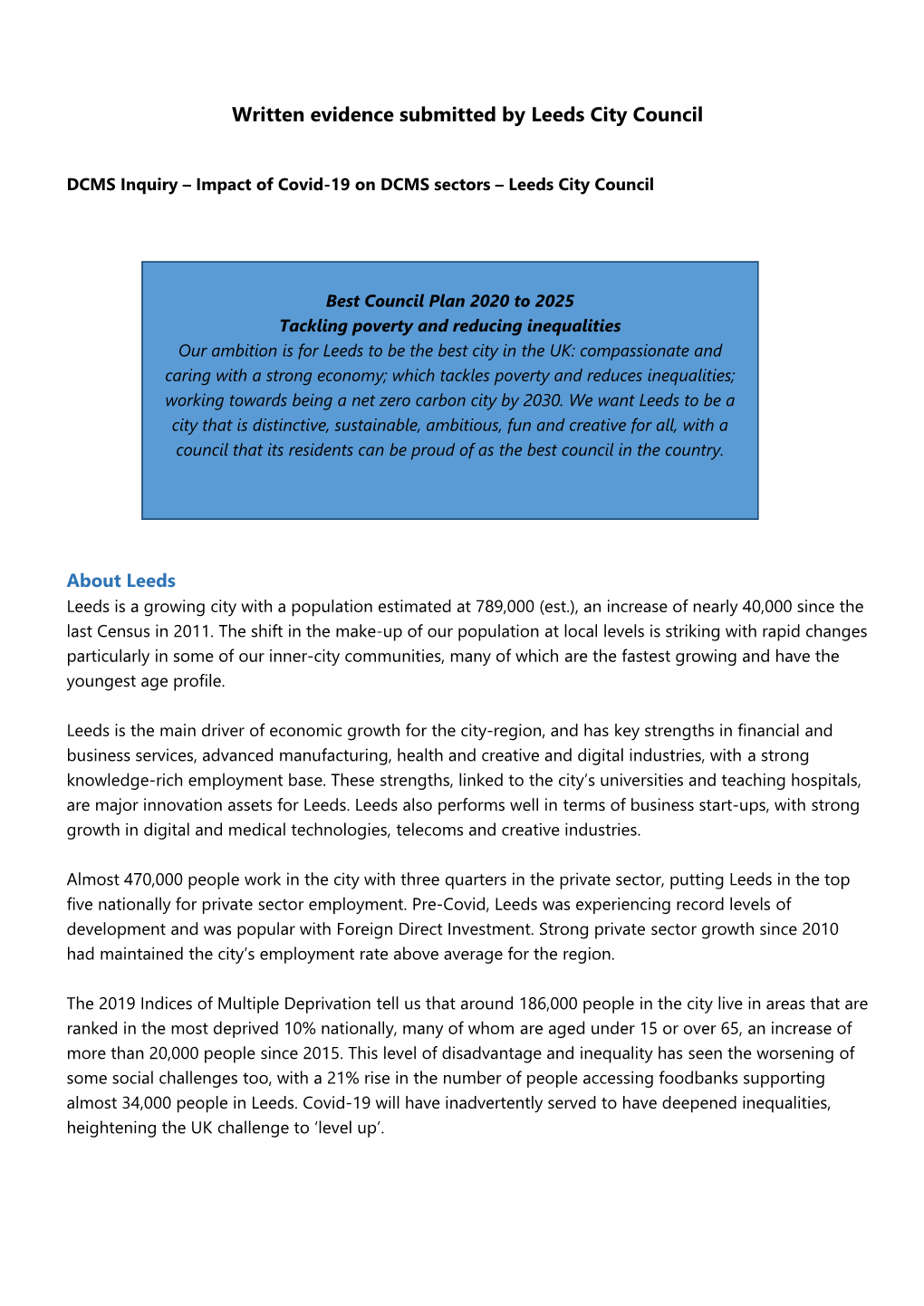 Written Evidence Submitted by Leeds City Council