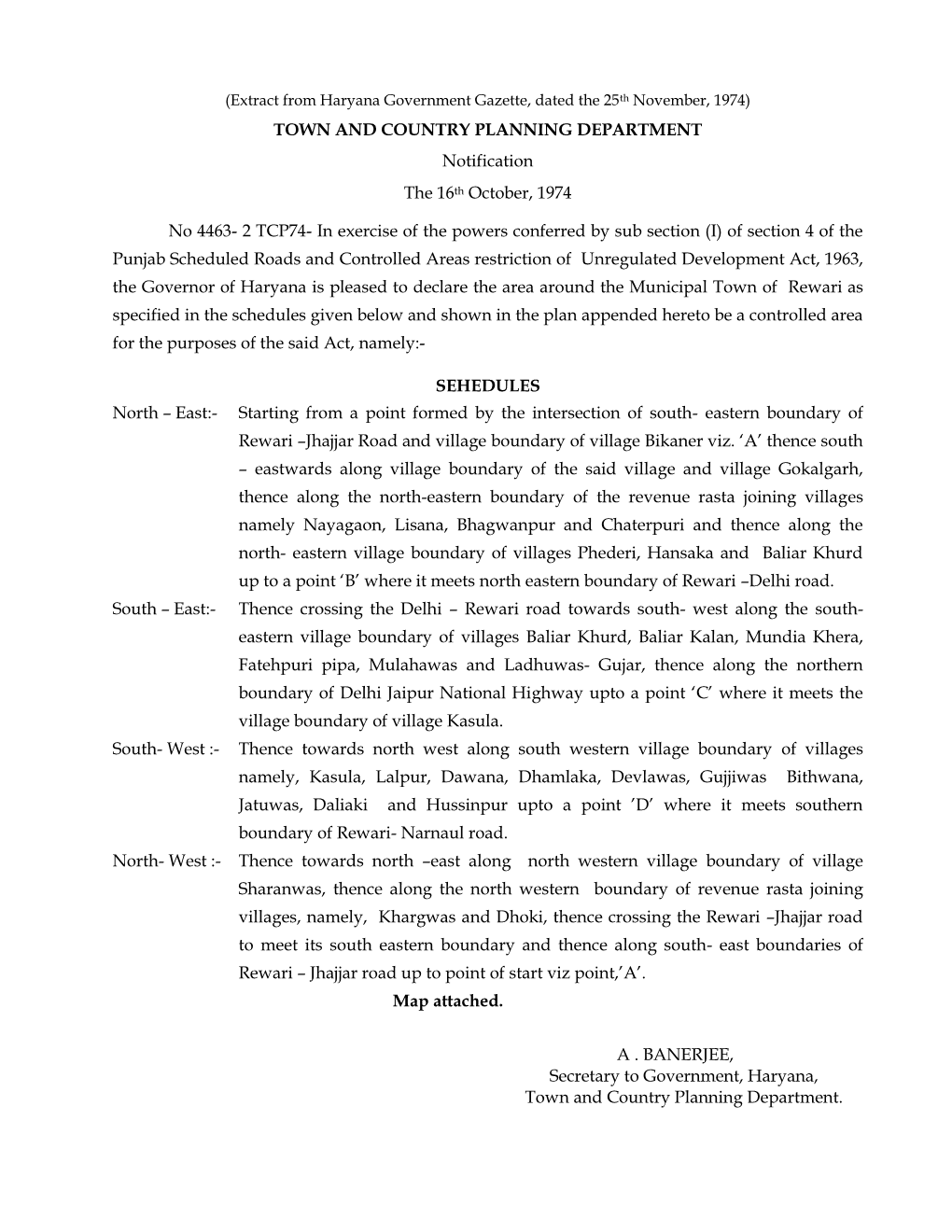 Eract from Haryana Government Gazette, Dated The