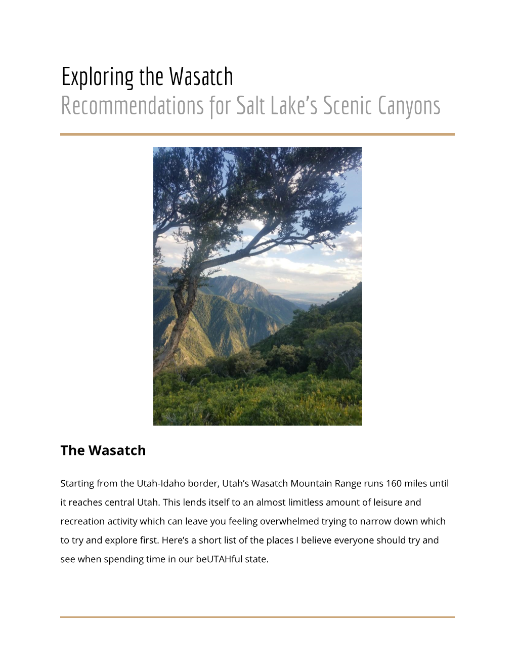 Exploring the Wasatch Recommendations for Salt Lake's