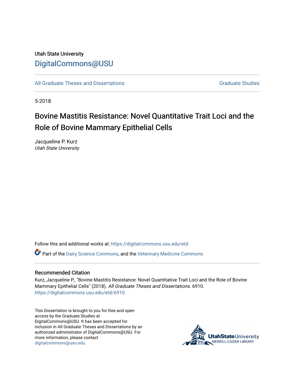 Bovine Mastitis Resistance: Novel Quantitative Trait Loci and the Role of Bovine Mammary Epithelial Cells