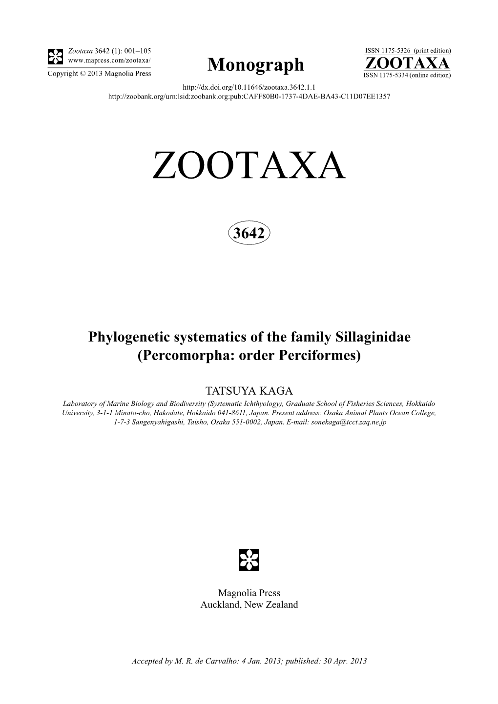 Zootaxa, 3642 (1): 1-105