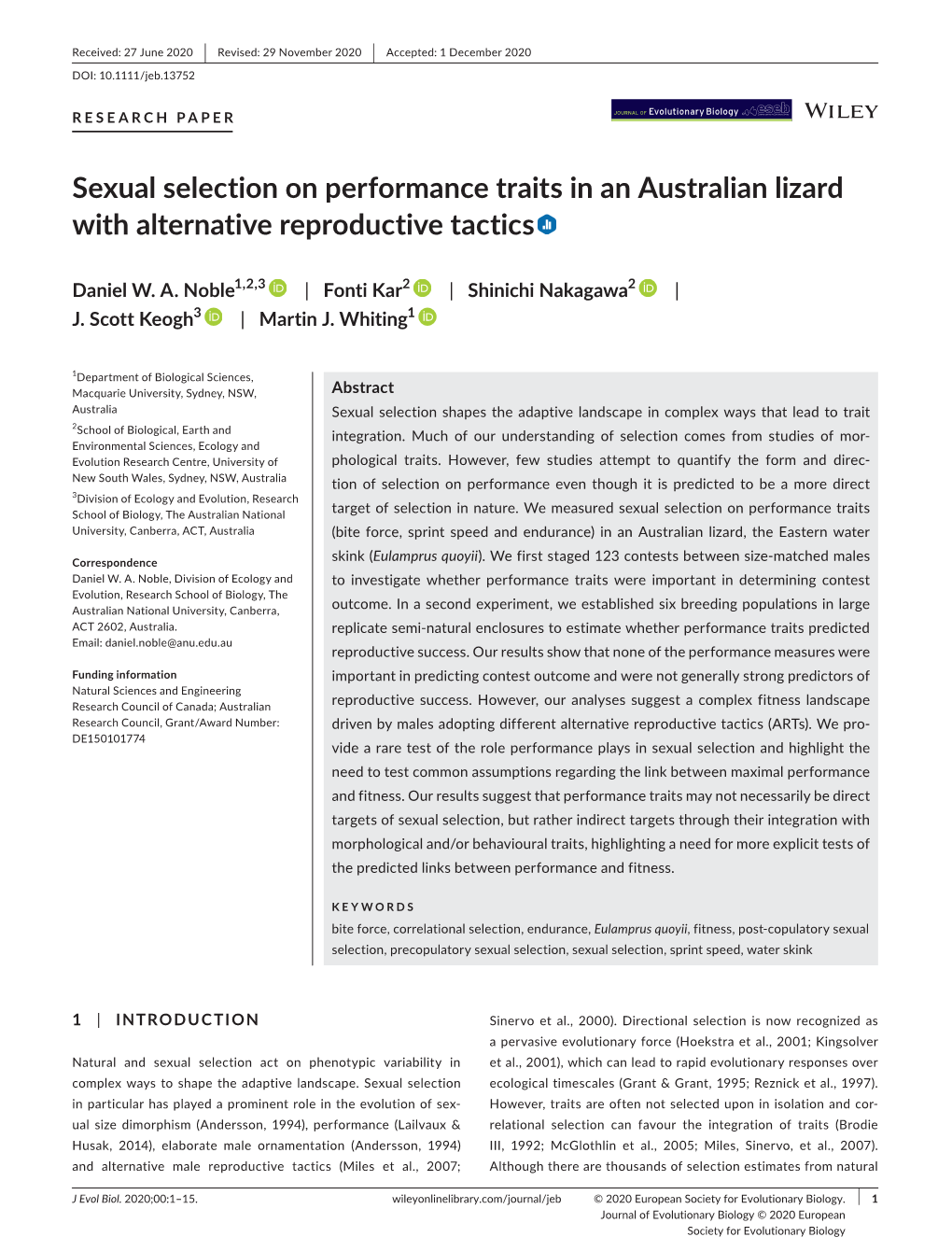 Sexual Selection on Performance Traits in an Australian Lizard with Alternative Reproductive Tactics