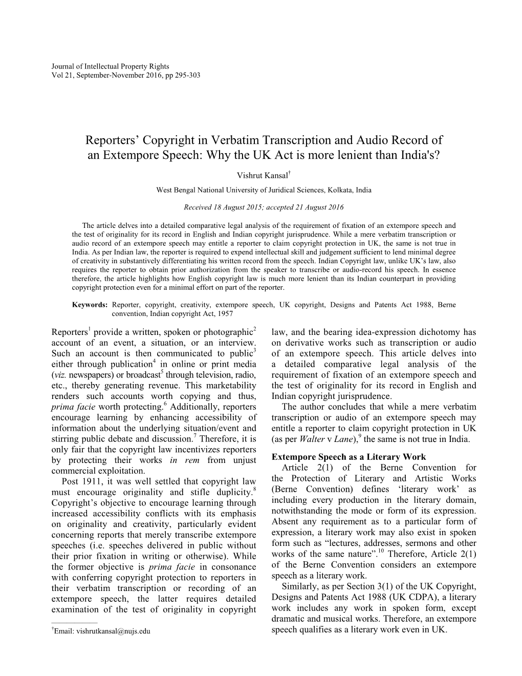 Reporters' Copyright in Verbatim Transcription and Audio